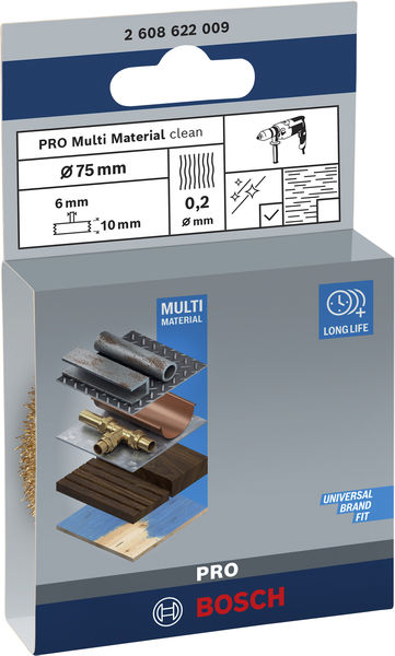 BOSCH PRO Multi Material clean Scheibenbürste, gerader Schaft, 75 x 0,2 mm BOSCH PRO Multi Material clean Scheibenbürste, gerader Schaft, 75 x 0,2 mm
