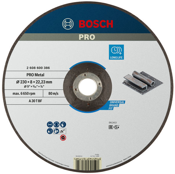 BOSCH PRO Metal Gebundene Schleifscheibe, 230 x 8 x 22,23 mm BOSCH PRO Metal Gebundene Schleifscheibe, 230 x 8 x 22,23 mm