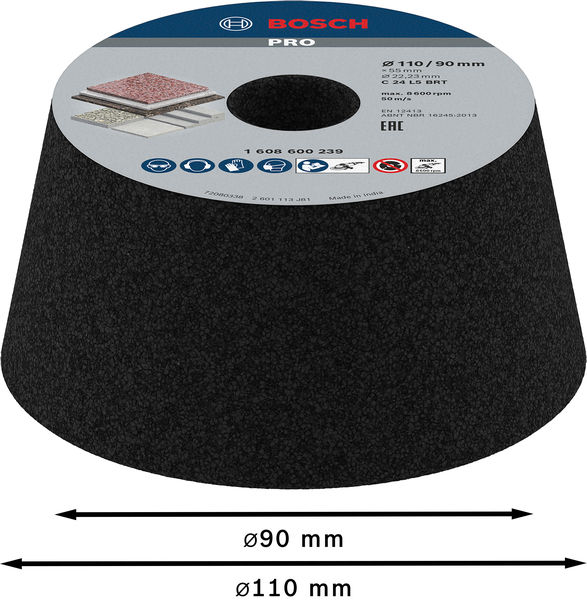 BOSCH PRO Stone Konischer Schleiftopf, 90 x 110 x 55 mm, K24 BOSCH PRO Stone Konischer Schleiftopf, 90 x 110 x 55 mm, K24