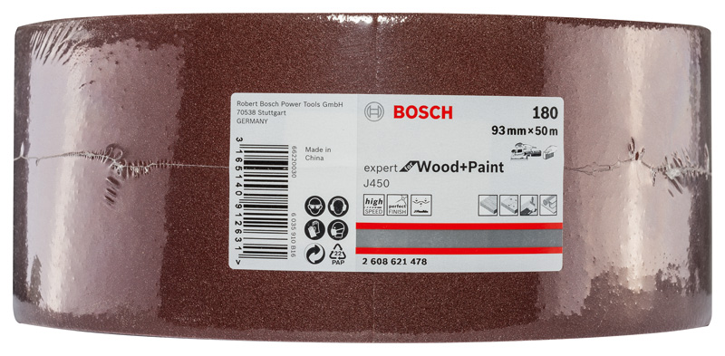 BOSCH Schleifblatt J450 Expert for Wood and Paint, 93 mm x 50 m, G180