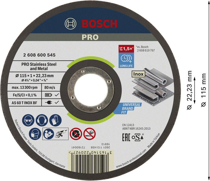 BOSCH PRO Stainless Steel and Metal Trennscheibe, 115 x 1 x 22.23 mm, gerade, oSa