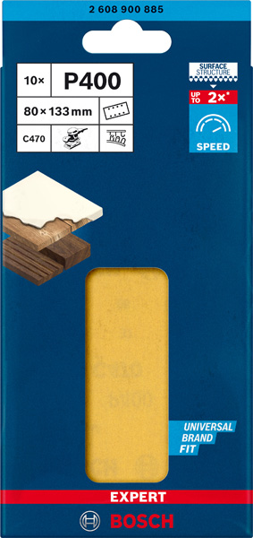 BOSCH EXPERT C470 Schleifblatt, 80x133mm, K400, 8 Löcher, 10-tlg. BOSCH EXPERT C470 Schleifblatt, 80x133mm, K400, 8 Löcher, 10-tlg.