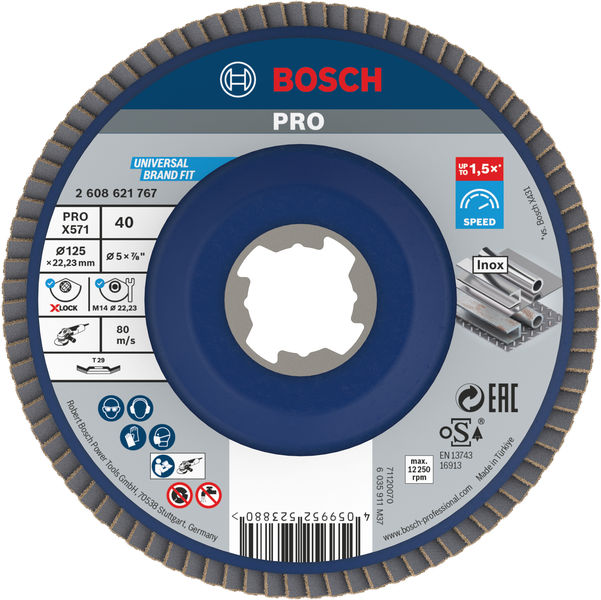 BOSCH PRO X571 Fächerschleifscheibe X-Lock, abgewinkelt, 125 mm, K40