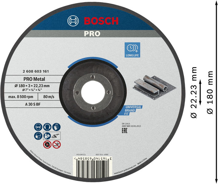 BOSCH PRO Metal Trennscheibe, 180 x 3 x 22.23 mm, gekröpft