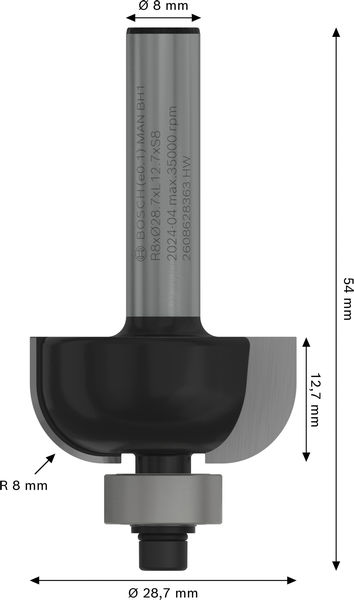 BOSCH PRO Hohlkehlfräser, R 8, Schaft 8 mm BOSCH PRO Hohlkehlfräser, R 8, Schaft 8 mm