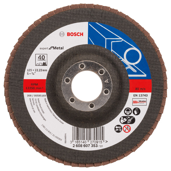 BOSCH Fächerschleifscheibe X551 Expert for Metal, gerade, 125 mm, 40, Glasgewebe