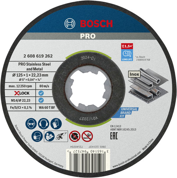 BOSCH PRO Stainless Steel and Metal X-Lock Trennscheibe, 125 x 1 x 22.23 mm, gerade