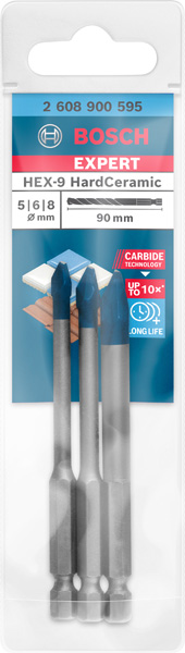 BOSCH EXPERT Hard Ceramic HEX-9 Bohrer-Set, 5/6/8 x 90 mm, 3-tlg.