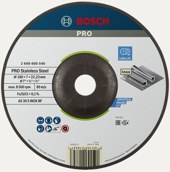 BOSCH PRO Stainless Steel Schruppscheibe, 180 x 6 x 22,23 mm