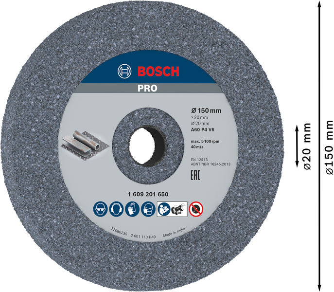 BOSCH PRO Metal Schleifscheibe, 150 x 20 x 20 mm, G60