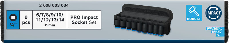 BOSCH PRO Impact Steckschlüsselsatz Set, 1/4", Standard, 9-tlg.