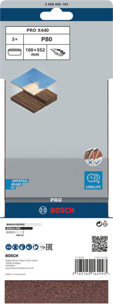 BOSCH PRO X440 Schleifband, 100 x 552 mm, G80, 3-tlg.