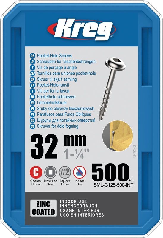KREG Kreg Pocket-Hole Schrauben 32 mm, Verzinkt, Maxi-Loc, Grobgewinde, 500 Stück