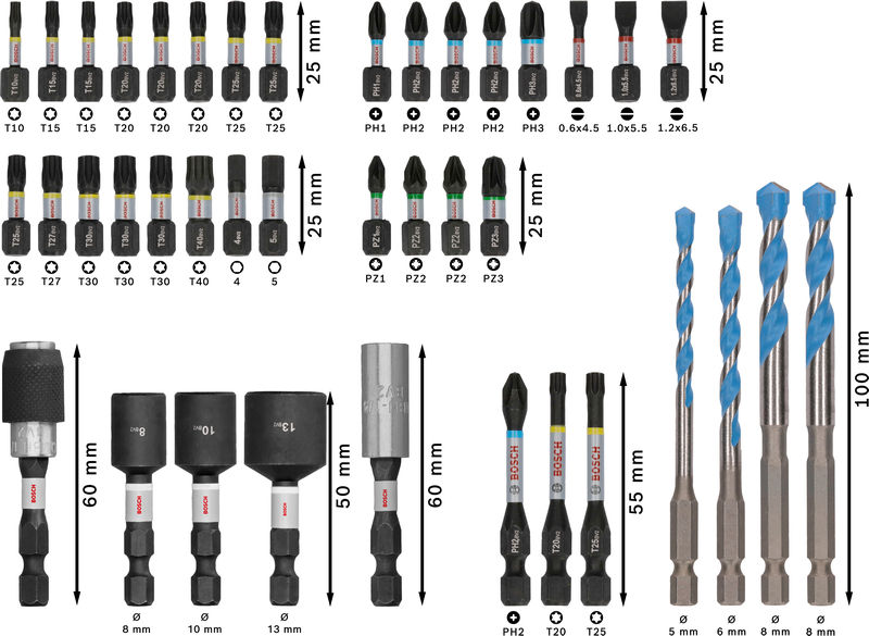 BOSCH PRO Impact Schrauberbits und Multi Construction Bohrer Set, 40-tlg.