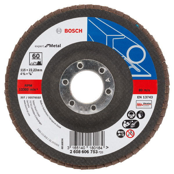 BOSCH Fächerschleifscheibe X551 Expert for Metal, gewinkelt, 115 mm, 60, Glasgewebe BOSCH Fächerschleifscheibe X551 Expert for Metal, gewinkelt, 115 mm, 60, Glasgewebe
