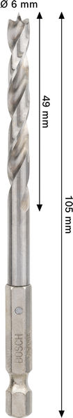 BOSCH PRO Wood HSS-Holzspiralbohrer, 6x49x105 mm