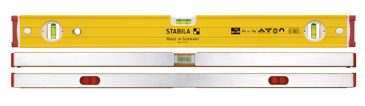 STABILA Magnet-Wasserwaage Type 96-2 M, 100 cm, extrasteifes Alu-Profil, extrastarke Seltenerd-Magnete, 1 Horizontal-/2 Vertikal-Libellen, stoßdämpfende Endkappen, Rutsch-Stopper, Made in Germany STABILA Magnet-Wasserwaage Type 96-2 M, 100 cm, extrasteifes Alu-Profil, extrastarke Seltenerd-Magnete, 1 Horizontal-/2 Vertikal-Libellen, stoßdämpfende Endkappen, Rutsch-Stopper, Made in Germany