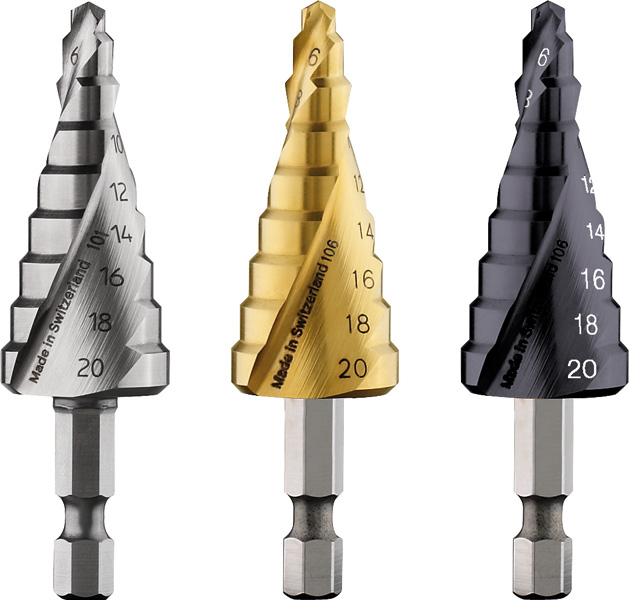 BOSCH Stufenbohrer HSS-TiN, 4 - 20 mm, 1/4-Zoll, 70,5 mm, 9 Stufen BOSCH Stufenbohrer HSS-TiN, 4 - 20 mm, 1/4-Zoll, 70,5 mm, 9 Stufen