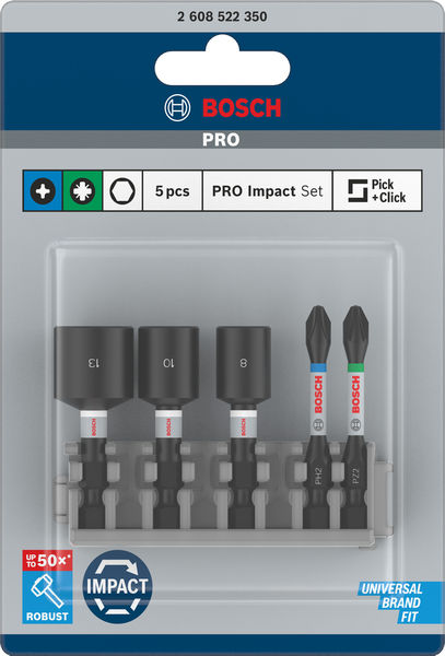BOSCH PRO Impact Set mit Steckschlüsseln, PH2x50, PZ2x50, NS8x50, NS10x50, NS13x50 mm BOSCH PRO Impact Set mit Steckschlüsseln, PH2x50, PZ2x50, NS8x50, NS10x50, NS13x50 mm