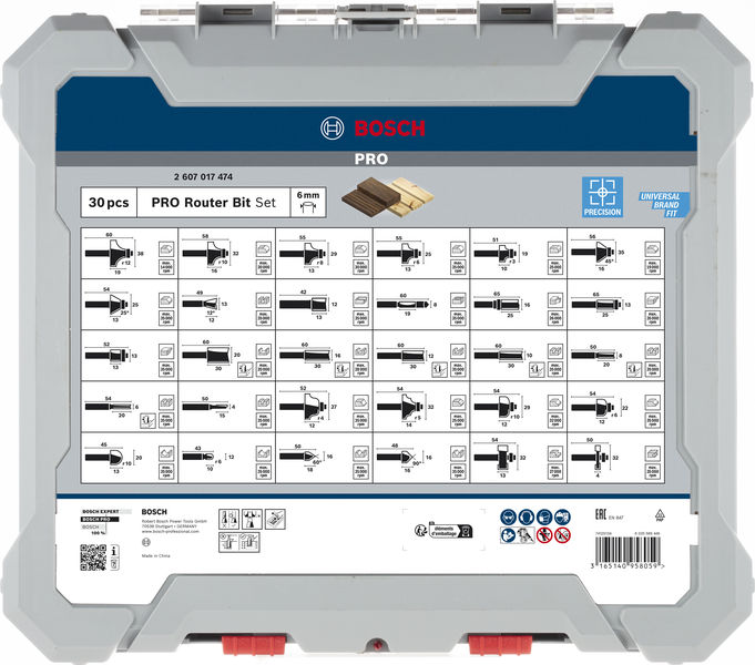 BOSCH 30 tlg Mixed Fräser Set 6mm Schaft