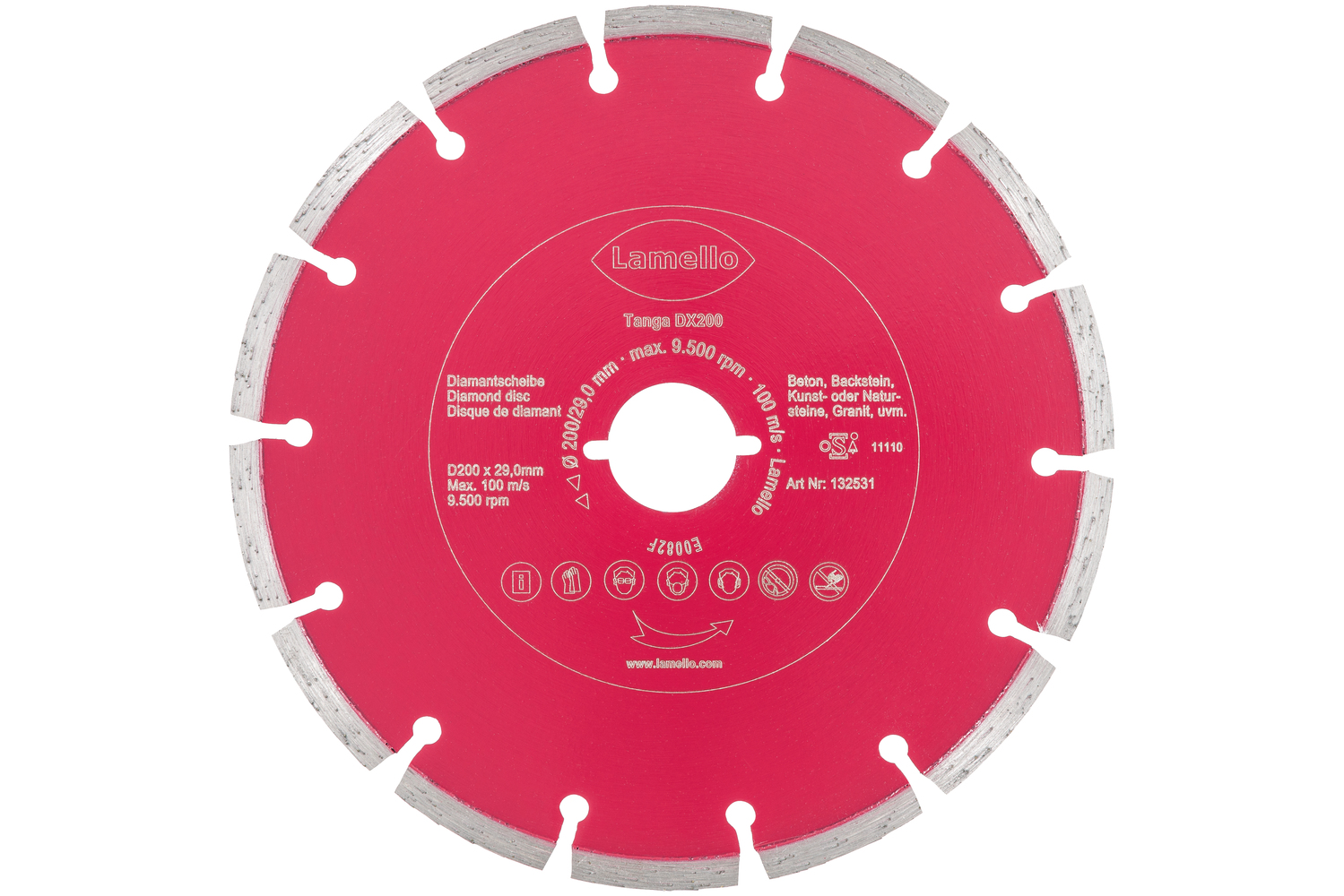 LAMELLO Tanga DX200 Trennscheibe, DP, segmentiert, Ø200x2.4xØ29 mm, mit Schnellspann-Aufnahme LAMELLO Tanga DX200 Trennscheibe, DP, segmentiert, Ø200x2.4xØ29 mm, mit Schnellspann-Aufnahme