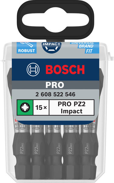 BOSCH PRO Pozidriv Impact Bit, PZ2, 55 mm, 15-tlg. BOSCH PRO Pozidriv Impact Bit, PZ2, 55 mm, 15-tlg.