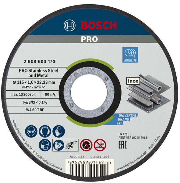 BOSCH PRO Stainless Steel and Metal Trennscheibe, 115 x 1.6 x 22.23 mm