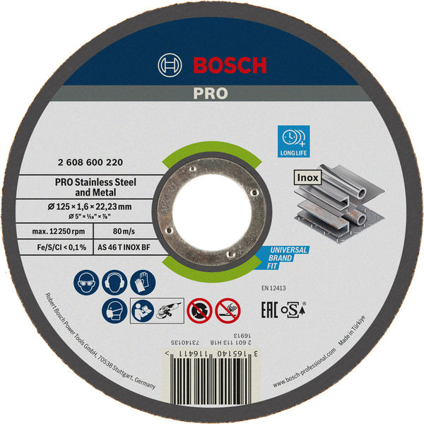 BOSCH PRO Stainless Steel and Metal Trennscheibe, 125 x 1.6 x 22.23 mm, gerade, oSa