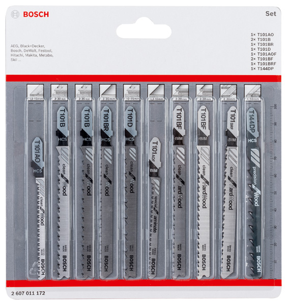BOSCH 10-tlg. Stichsägeblatt-Set Clean Cutting, T-Schaft BOSCH 10-tlg. Stichsägeblatt-Set Clean Cutting, T-Schaft