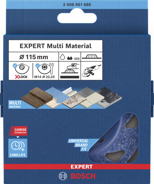 BOSCH EXPERT Multi Material Carbide-Topfscheibe med., flach, X-LOCK, 115 mm, 22,23 mm
