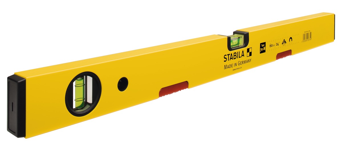STABILA Magnet-Wasserwaage Type 70 M, 40 cm, leichtes Alu-Profil, starkes Seltenerd-Magnetsystem, 1 Horizontal-Libelle, 1 Vertikal-Libelle, Made in Germany