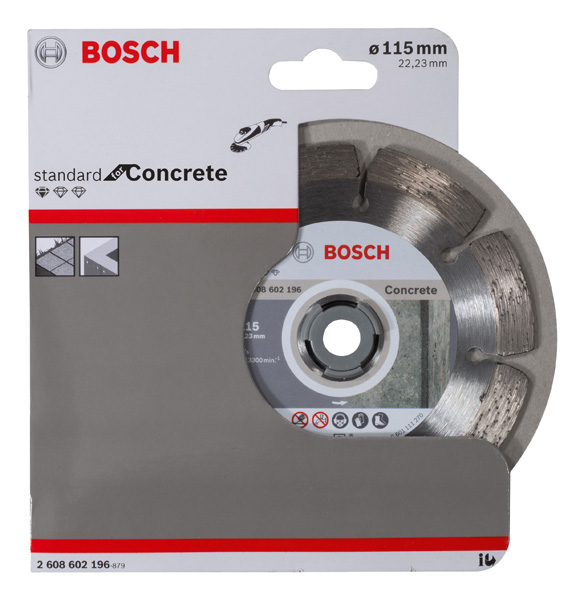 BOSCH Diamanttrennscheibe Standard for Concrete, 115 x 22,23 x 1,6 x 10 mm, 1er-Pack BOSCH Diamanttrennscheibe Standard for Concrete, 115 x 22,23 x 1,6 x 10 mm, 1er-Pack