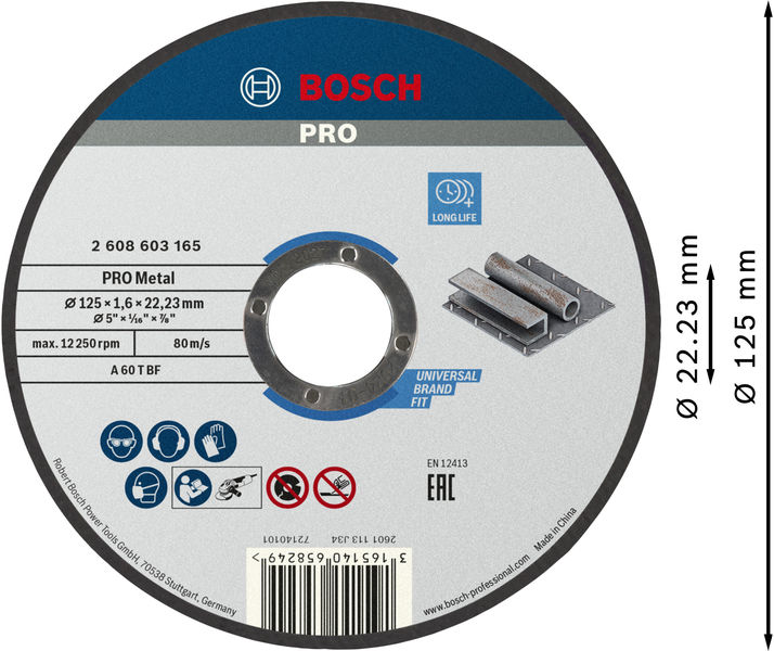 BOSCH PRO Metal Trennscheibe, 125 x 1.6 x 22.23 mm, gerade