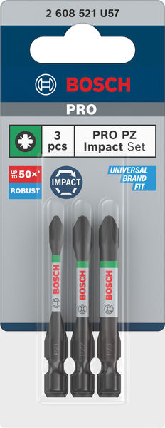 BOSCH PRO Pozidriv Impact Bit Set, PZ1, PZ2, PZ3, 55 mm, 3-tlg.