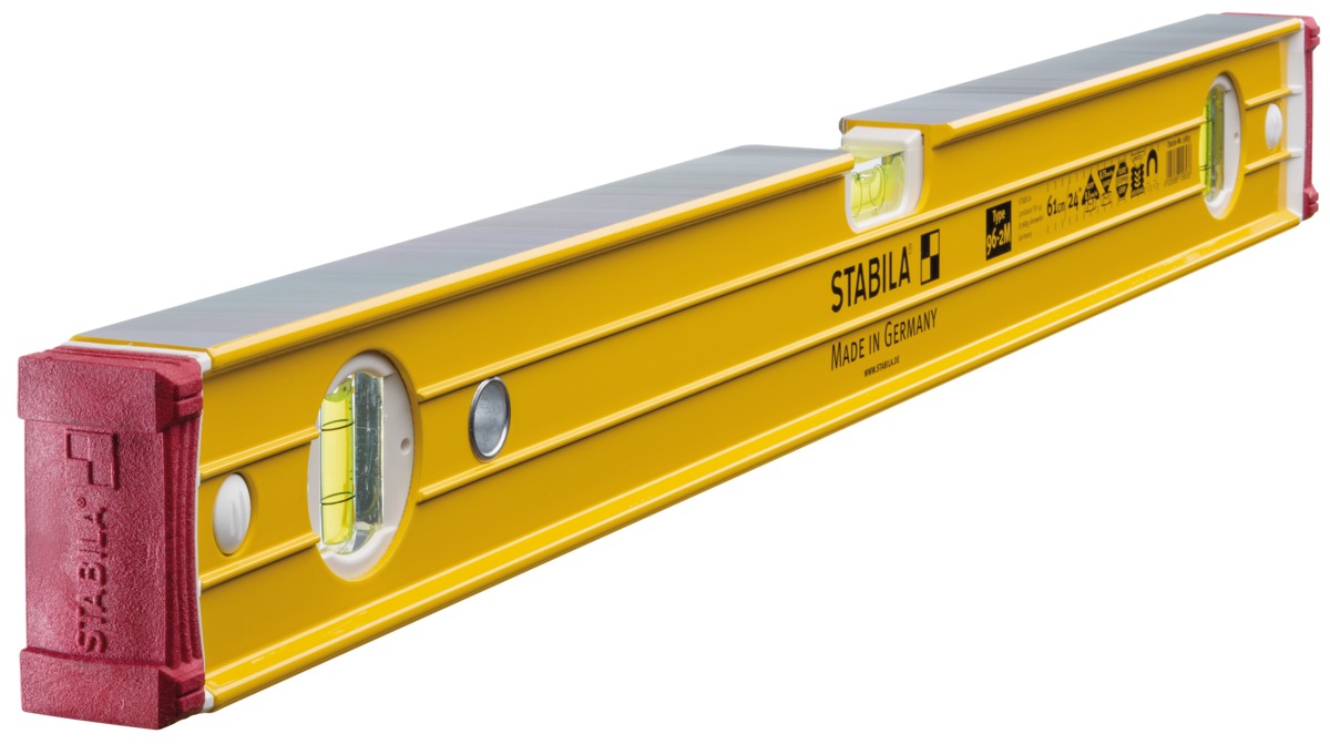 STABILA Magnet-Wasserwaage Type 96-2 M, 61 cm, extrasteifes Alu-Profil, extrastarke Seltenerd-Magnete, 1 Horizontal-/2 Vertikal-Libellen, stoßdämpfende Endkappen, Rutsch-Stopper, Made in Germany STABILA Magnet-Wasserwaage Type 96-2 M, 61 cm, extrasteifes Alu-Profil, extrastarke Seltenerd-Magnete, 1 Horizontal-/2 Vertikal-Libellen, stoßdämpfende Endkappen, Rutsch-Stopper, Made in Germany