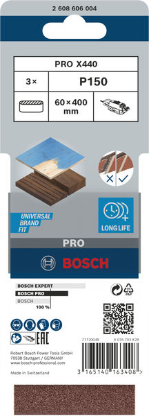 BOSCH PRO X440 Schleifband, 60 x 400 mm, G150, 3-tlg.