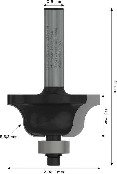 BOSCH PRO Profilfräser klassisch, R 6,3, Schaft 8 mm BOSCH PRO Profilfräser klassisch, R 6,3, Schaft 8 mm