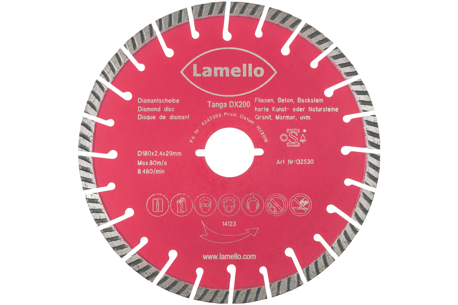 LAMELLO Tanga DX200 Trennscheibe, DP, Ø180x2.4xØ29 mm, mit Schnellspann-Aufnahme
