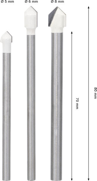 BOSCH CYL-9 Soft Ceramic Bohrer-Set, 5 x 70; 6 x 80; 8 x 80 mm, 3-tlg.