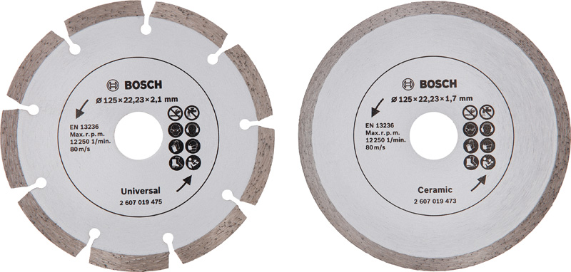 BOSCH Diamanttrennscheibe für Fliesen und Baumaterial, Durchmesser: 125 mm, 2er-Pack BOSCH Diamanttrennscheibe für Fliesen und Baumaterial, Durchmesser: 125 mm, 2er-Pack