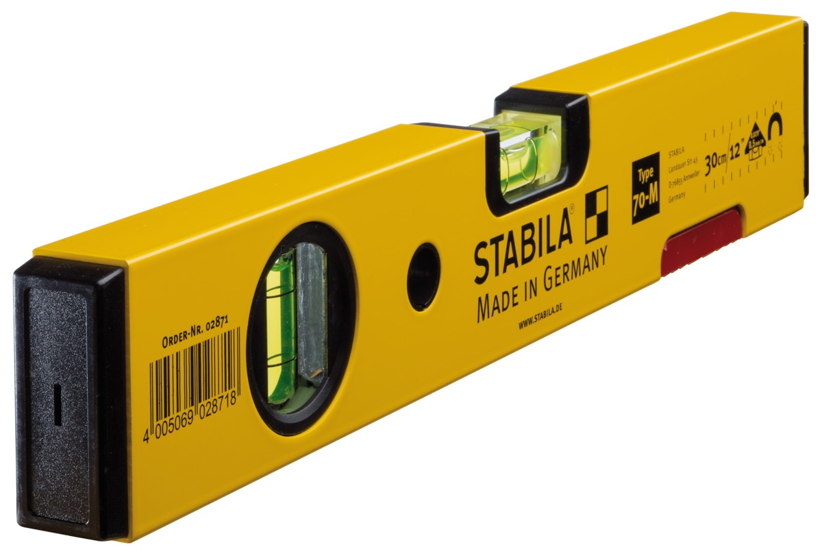STABILA Magnet-Wasserwaage Type 70 M, 30 cm, leichtes Alu-Profil, starkes Seltenerd-Magnetsystem, 1 Horizontal-Libelle, 1 Vertikal-Libelle, Made in Germany STABILA Magnet-Wasserwaage Type 70 M, 30 cm, leichtes Alu-Profil, starkes Seltenerd-Magnetsystem, 1 Horizontal-Libelle, 1 Vertikal-Libelle, Made in Germany