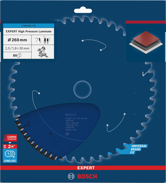 BOSCH EXPERT High Pressure Laminate Kreissägeblatt, 260x30 mm, Z80