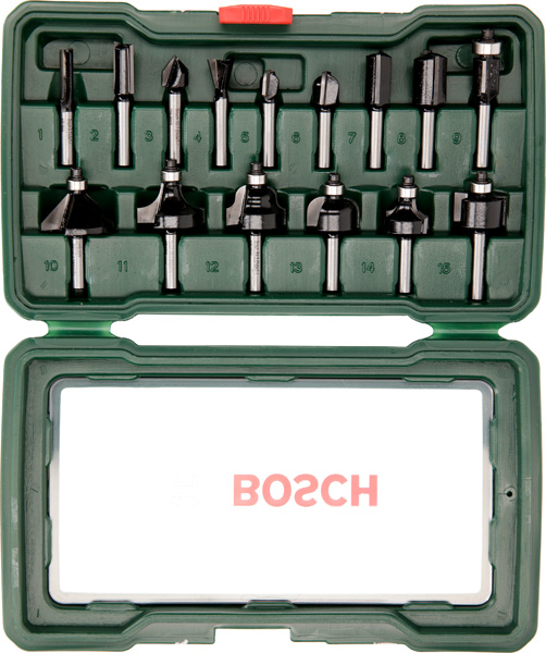 BOSCH 15-teiliges HM-Fräser-Set (1/4" mm Schaft)