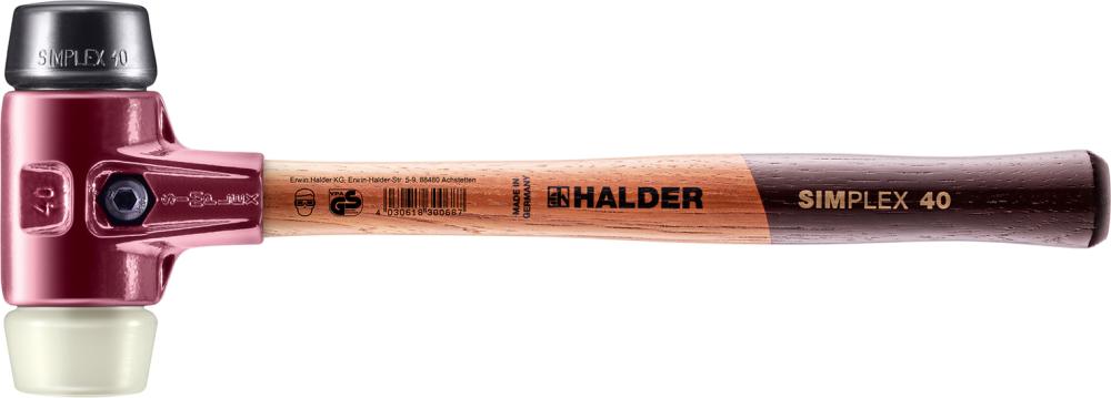 HALDER SIMPLEX-Schonhammer mit TE-Gehäuse und Holzstiel Ø 40 Gummikomposition / Nylon