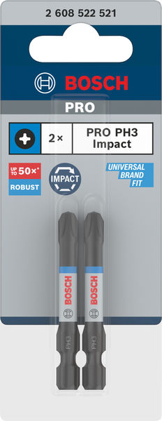 BOSCH PRO Phillips Impact Bit, PH3, 55 mm, 2-tlg. BOSCH PRO Phillips Impact Bit, PH3, 55 mm, 2-tlg.