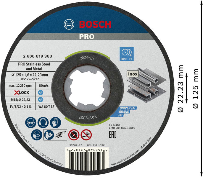 BOSCH PRO Stainless Steel and Metal X-Lock Trennscheibe, 125 x 1.6 x 22,23 mm