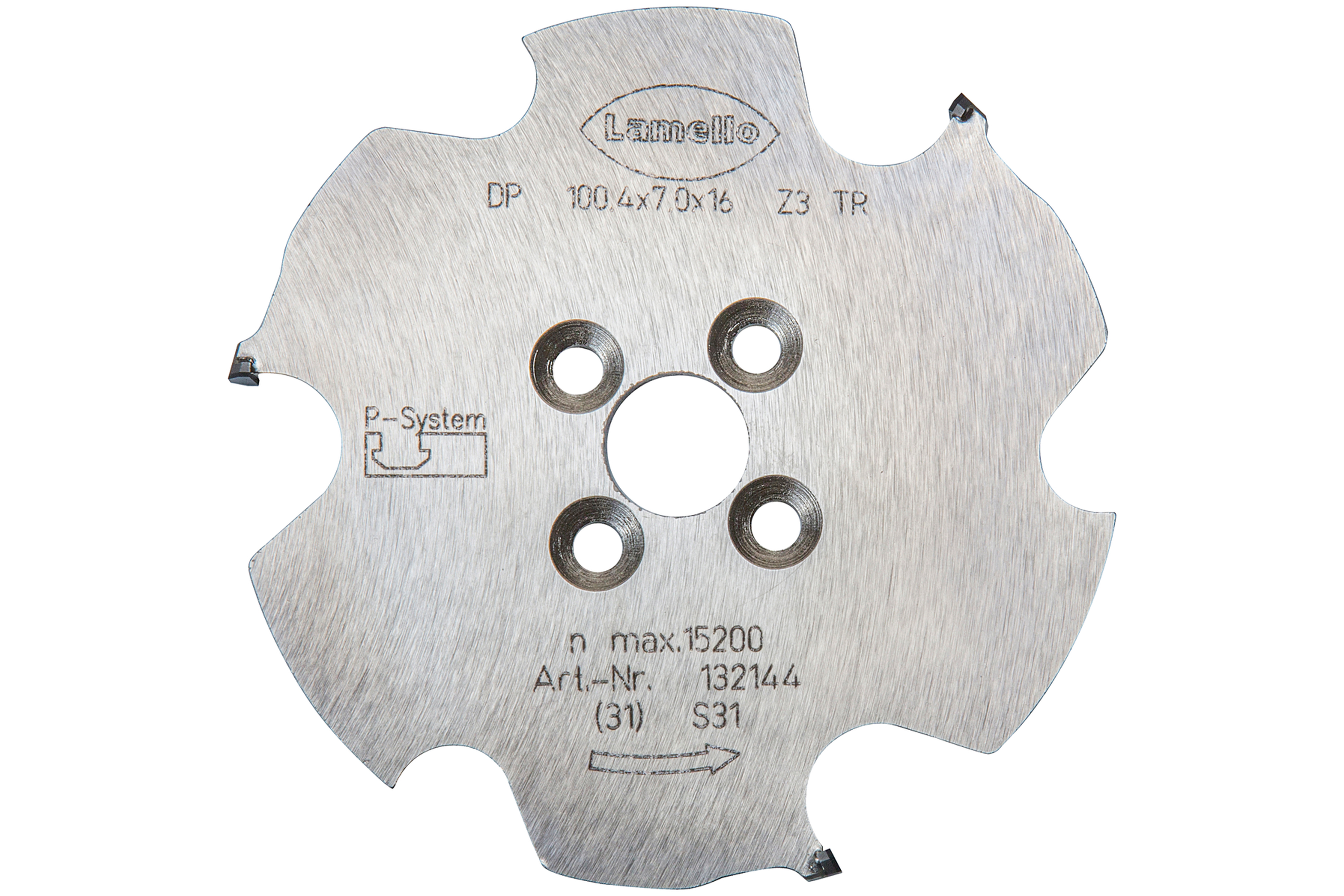 LAMELLO P-System Nutfräser CNC, DP, Ø100.4x7xØ16 mm, Z3, NL 4xØ5.5xØ28 mm