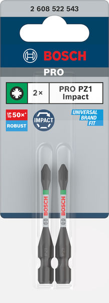 BOSCH PRO Pozidriv Impact Bit, PZ1, 55 mm, 2-tlg. BOSCH PRO Pozidriv Impact Bit, PZ1, 55 mm, 2-tlg.
