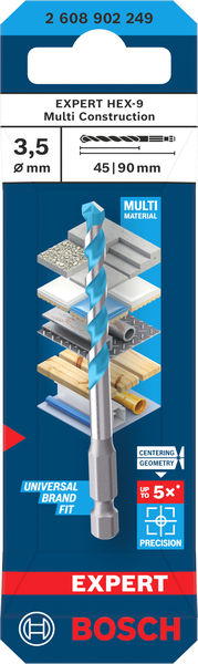 BOSCH EXPERT HEX-9 Multi Construction Bohrer, 3,5 x 45 x 90 mm BOSCH EXPERT HEX-9 Multi Construction Bohrer, 3,5 x 45 x 90 mm