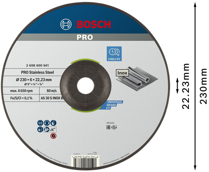 BOSCH PRO Stainless Steel Schruppscheibe, 230 x 6 x 22,23 mm BOSCH PRO Stainless Steel Schruppscheibe, 230 x 6 x 22,23 mm